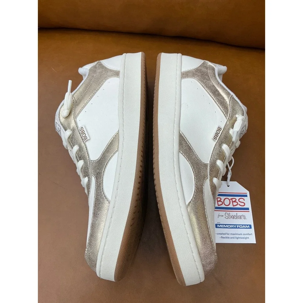 Skechers BOBS Cute Court Glitz Look Women 11 White Gold New Metallic Sneakers